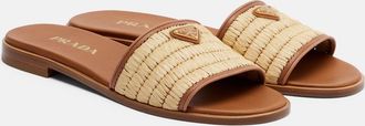 Prada Sandalias de rafia con piel
