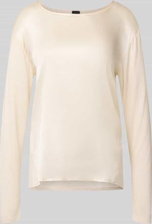 HUGO BOSS Regular Fit Langarmshirt aus Viskose und Seide-Mix in Offwhite, Größe XL