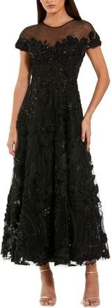Mac Duggal Embellished Lace Illusion Neck A-Line Midi Dress in Black at Nordstrom, Size 12