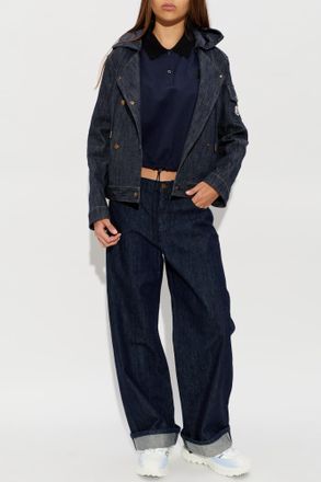 Moncler Polo With Logo Patch, Womens, Navy Blue