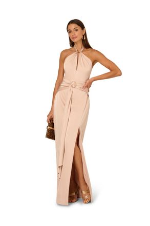 Adrianna Papell Womens Stretch Satin Long Dress - Gold - Size 12 UK