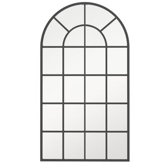 HOMCOM Modern Arched Wall Mirror - 110 x 62 cm Window Mirror for Living Room - Bedroom - Hallway - Black | TJ Hughes