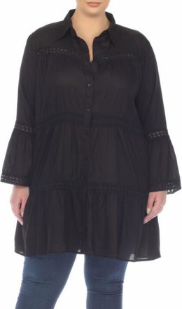 Boho Me Lace Inset Long Sleeve Cover-Up Shirtdress in Black at Nordstrom Rack, Size 1X