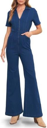 Flying Tomato Wide Leg Denim Jumpsuit in Medium Indigo at Nordstrom Rack, Size Large