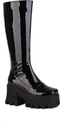 Generic Womens Platform Knee High Riding Boots - Chunky Sole Equestrian & Stretch with Side Zip for Every Day,Black,7.5 UK