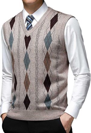 Generic Mens Sleeveless Jumpers & Knitted Gilets Mens Gilet V-Neck Sleeveless Jumper Vest Twisted Knitted Pullover Regular Fit Winter Knit Tank Tops Blouse