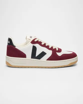Veja V-10 Bicolor Leather Low-Top Sneakers
