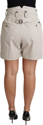 Dolce & Gabbana Womens Beige Cotton Pleated High Waist Casual Shorts