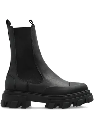 Ganni Boots Thick Sole Cleated Mid Black Stitch Chelsea Boot