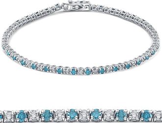 Pompeii3 2ct Blue & White Alternating Diamond Tennis Bracelet 14K White Gold 7