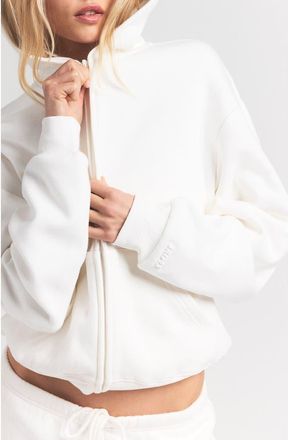 SKIMS Cotton Fleece Blend Classic Zip-Up Hoodie in Marble at Nordstrom, Size Xx-Small