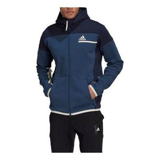 adidas Mens adidas Z.N.E Series Sports Gym Knit Thicken Hooded Logo Jacket Navy Blue GN6834