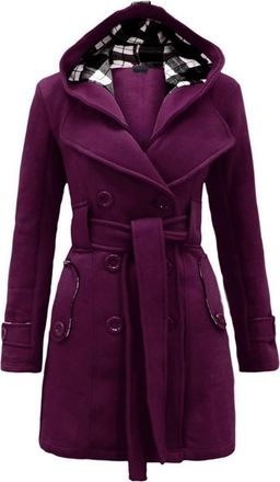 Generic Womens Hooded Trench Coat Ladies Winter Cosy Long Sleeve Comfy Elegant Belted Jackets Casual Plus Size Fleece Thick Classic Solid Color Trendy Daily O