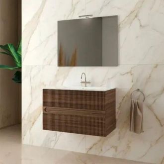 Mobo Mobile bagno sospeso con specchiera e lavabo integrato modello aurora 80cm base sospesa+lavabo+specchio+lampada / noce MOBO