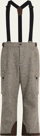 Moncler Mens Houndstooth Wool Ski Pants with Detachable Suspenders