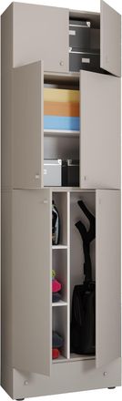 ebuy24 Vcm Gabinete De Escoba De Madera 6 Compartimentos Dimensiones: Al. 240 X An. 70 X T. 39 Cm Gabinete Para El Hogar Armario Multiusos Adjunto Con 2 Puer