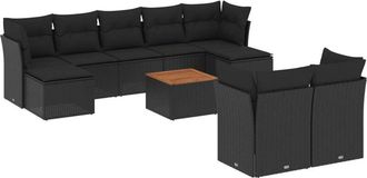 vidaXL Vidaxl - Set De Sof&aacute;s De Jard&iacute;n 10 Pzas Cojines Rat&aacute;n Sint&eacute;tico Negro