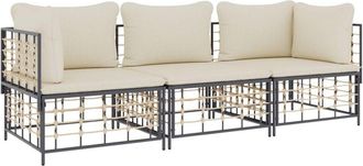 vidaXL Juego De Muebles De Jard&iacute;n 3 Pzas Cojines Antracita Rat&aacute;n Pe Vidaxl