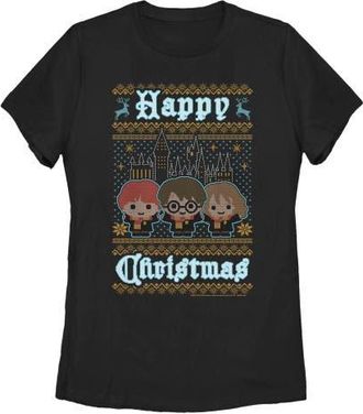 Harry Potter Womens Harry Potter Happy Christmas Ugly Sweater Print Graphic T-Shirt in Black at Nordstrom, Size Xx-Large