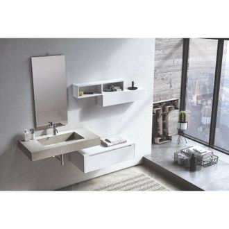 TFT Home Furniture Mobile Bagno Sospeso 90 cm Lavabo Specchio Lampada a LED e 2 Pensili TFT Belsk Bianco Opaco