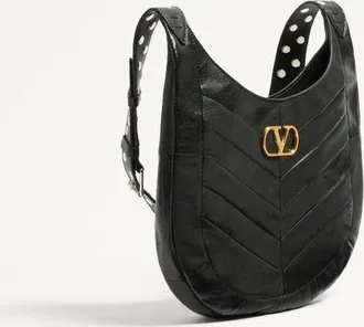 Valentino Garavani Borsa Hobo Piccola Valentino Garavani Hoboho In Nappa Motivo Chevron Donna NERO UNI