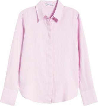 Mango Samara Linen Button-Up Shirt in Pink at Nordstrom, Size 10