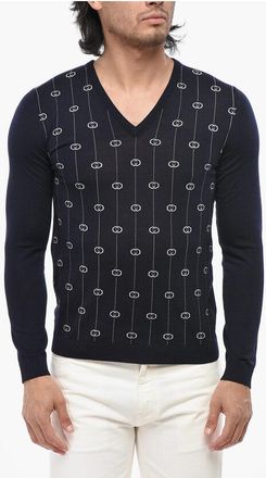 Gucci Wool E Nylon Iconic-Pattern V-Neck Sweater size S