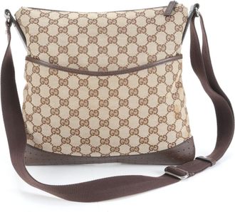 Gucci Brown Leather Canvas Shoulder Bag (Pre-Owned)
