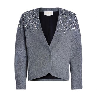 Genny Chaqueta Lurex Espiga con Cristales y Perlas - Jackets - Mujer - Azul - S