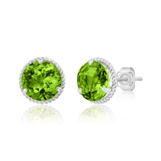 MAX + STONE 14k Yellow or White Gold 8mm Roped Halo Gemstone Round Stud Earrings