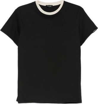 MUGLER T-shirt in cotone con colletto a contrasto - Nero