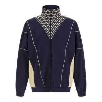 Valentino Garavani Hoodies & sweatvesten, Heren, Blauw, M, Katoen, Acetate Sweatshirt met Rits en Ingeweven Toute la V Print