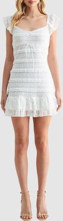 All in Favor Lace & Ruffle Minidress in Off White at Nordstrom, Size X-Small