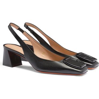 Santoni Leather mid-heel slingback in Black at Nordstrom, Size 5.5