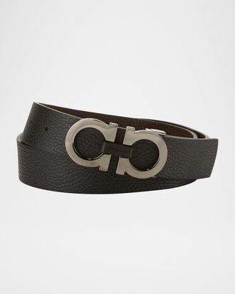 Ferragamo Moufflon Adjustable & Reversible Double-Gancini Buckle Leather Belt