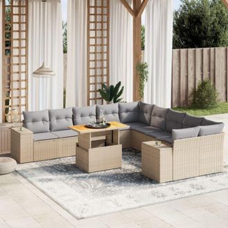 vidaXL Set De Sof&aacute;s De Jard&iacute;n 11pzas Con Cojines Rat&aacute;n Sint&eacute;tico Beige Vidaxl