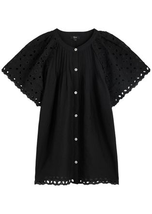 Rails Cerise Eyelet-embroidered Cotton Blouse - Black - M (UK12 / M)