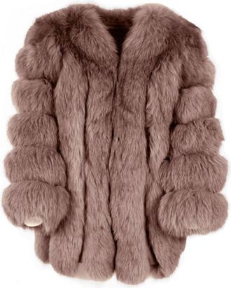 Wanan Luxury Paris Brown Jacket in Fox Fur