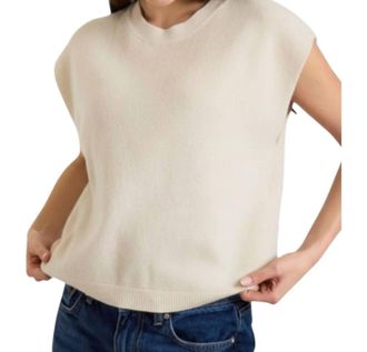 Brodie Tabby Cashmere Tank Top In Antique White