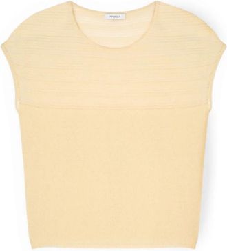 Motivi Gestreept linnenmix tricot - Dames - Ronde hals truien - Beige - XS - Linnen - Truien & Vesten
