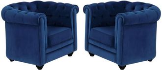 Vente-Unique Vente-unique - Lotto di 2 poltrone chesterfield in velluto Blu notte