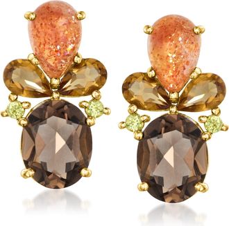 Ross-Simons Sunstone and Multi-Gemstone Earrings in 18kt Gold Over Sterling