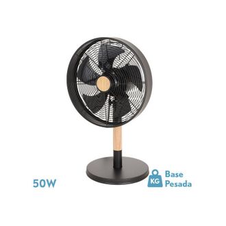 Fabrilamp Ventilador Sobremesa Falcon Negro/haya 3vel.45w 5 Asp. Oscilante Y Rotatorio 59x35x28cm