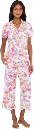 Karen Neuburger Petite Short Sleeve Notch Top Capri Pajama Set Womens Pajama Sets Floral : PXL (US 18P-20P), Cotton/Polyester