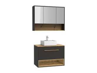Vente-Unique Mueble de ba&ntilde;o colgante en antracita con lavabo a instalar y armario con espejo - 80 cm - YANGRA