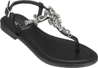 GC SHOES Womens GC Shoes Josie Sandals Black Embellished T-Strap Toe Post ZAP2145