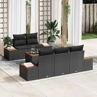 vidaXL Vidaxl - Conjunto De Sof&aacute; De Jard&iacute;n Con Coj&iacute;n 6 Pcs Negro Polirat&aacute;n