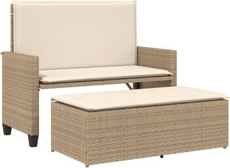vidaXL Vidaxl - Banco De Jard&iacute;n Con Cojines Y Reposapi&eacute;s Rat&aacute;n Sint&eacute;tico Beige