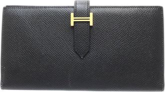 Herm&egrave;s Black Epsom Leather Long Wallet (Bi-Fold) (Pre-Owned)