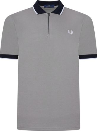 Fred Perry Mens Zip Neck Polo Shirt Limestone Grey Cotton - Size X-Large